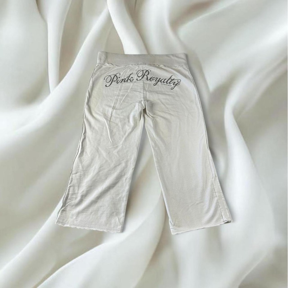 Victoria's Secret PINK 2006 white capri gaucho flare sweatpants pink royalty y2k